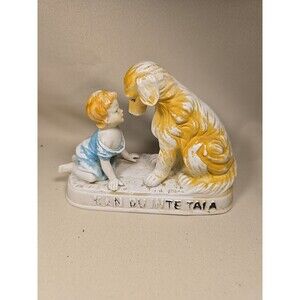 KAN DU INTE TALA - PORCELAIN FIGURINE - DOG AND CHILD Signed ILAB 112422